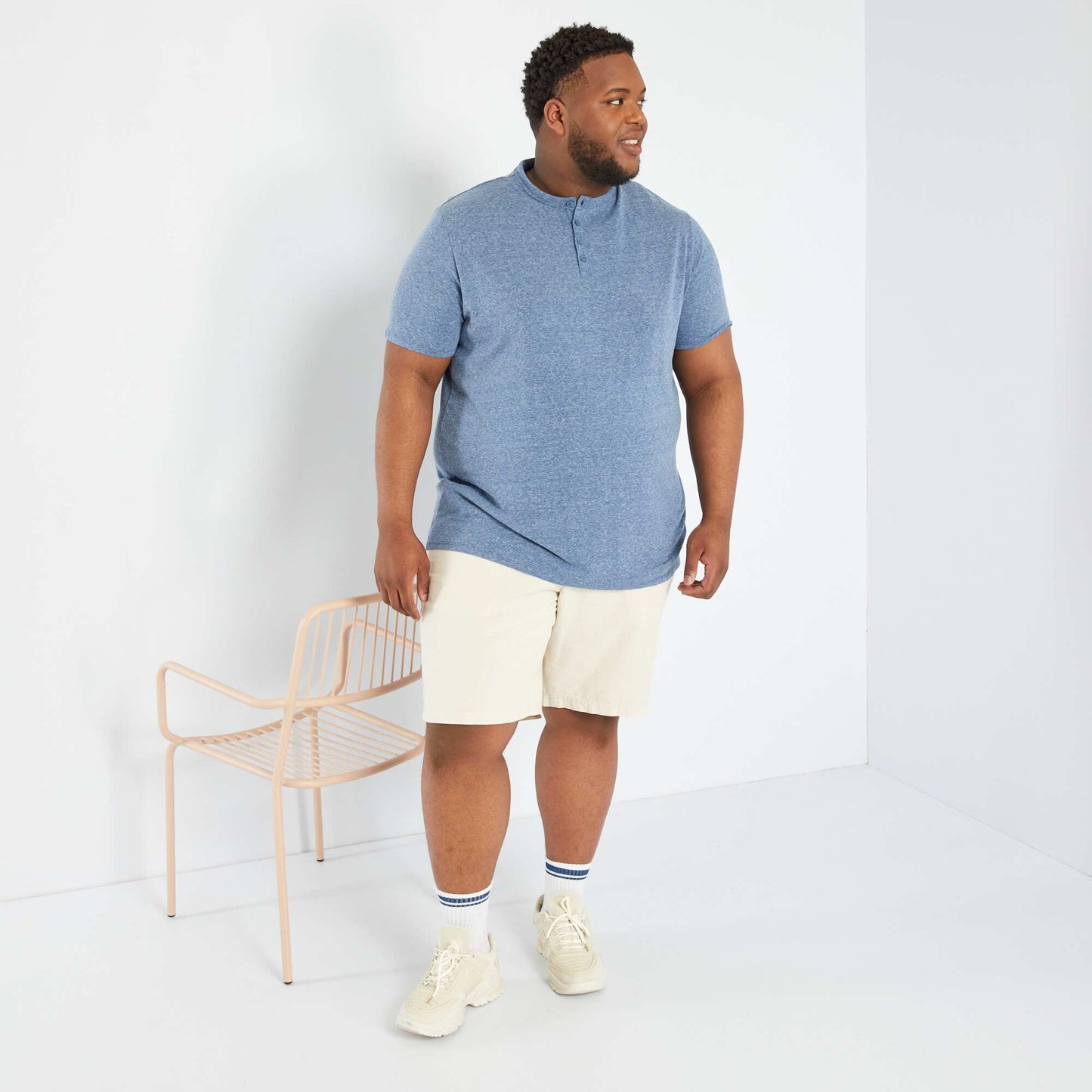 Henley collar T-shirt BLUE