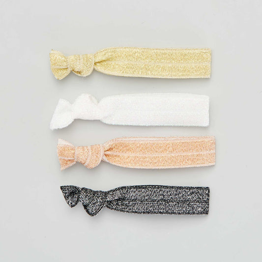 Pack of 4 elastic hair ties with bow BROWN