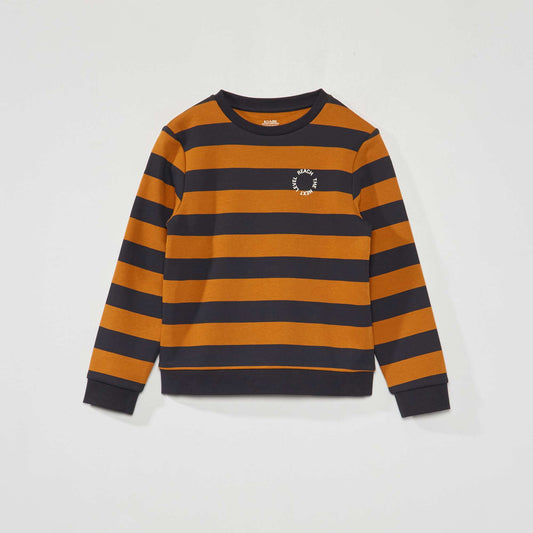 Sweatshirt fabric sweater with wide stripes Camel/black