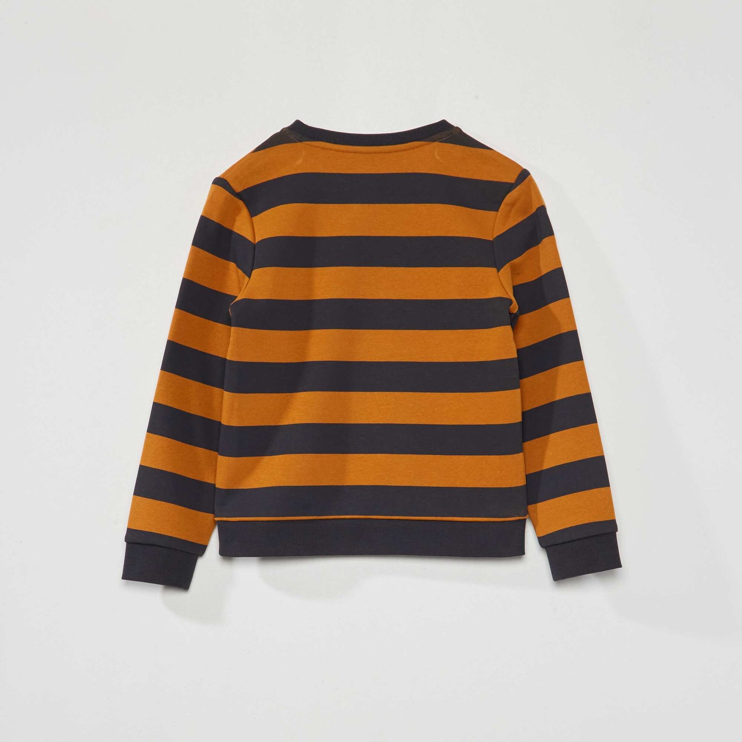 Sweatshirt fabric sweater with wide stripes Camel/black