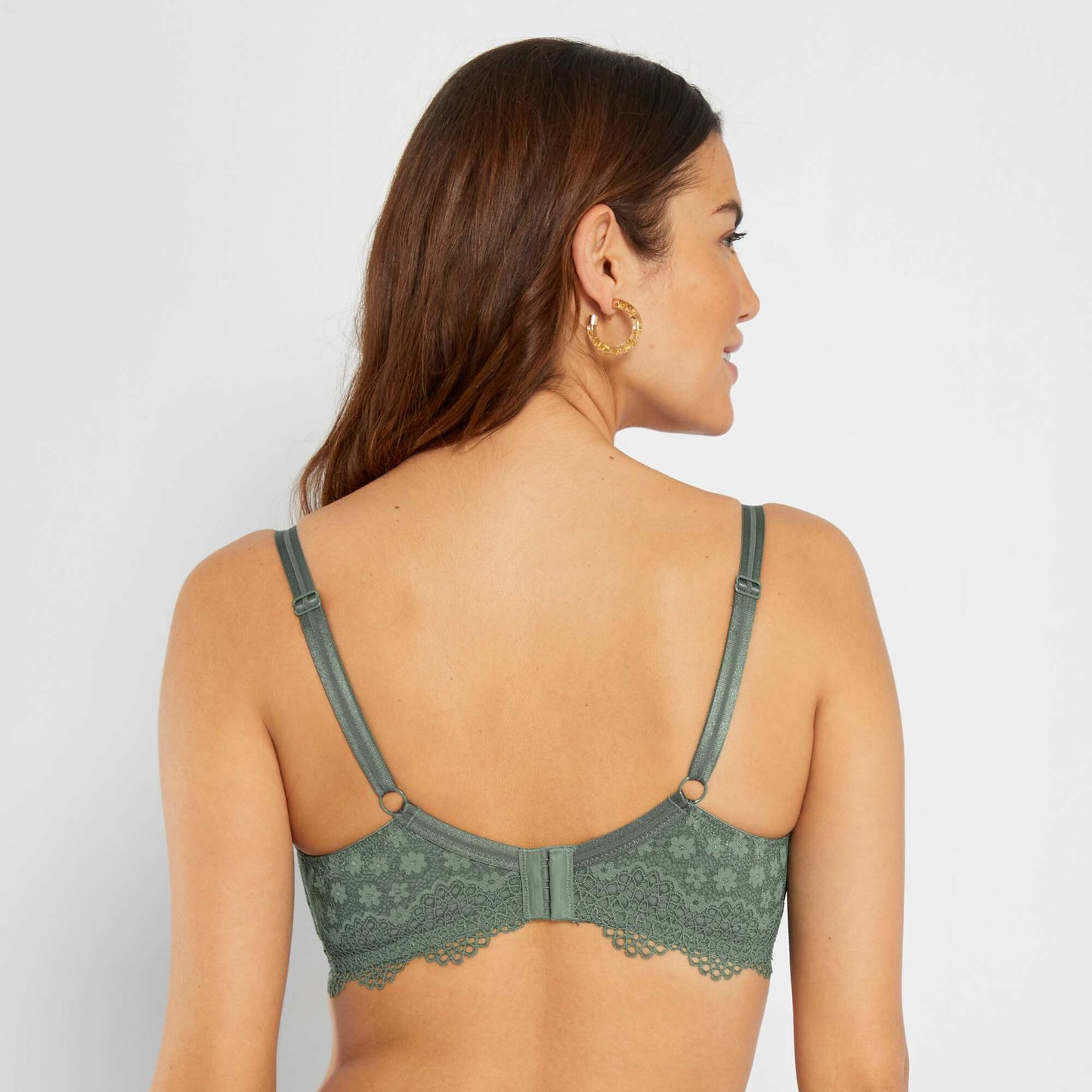 Floral lace bra  cups D&E grey green