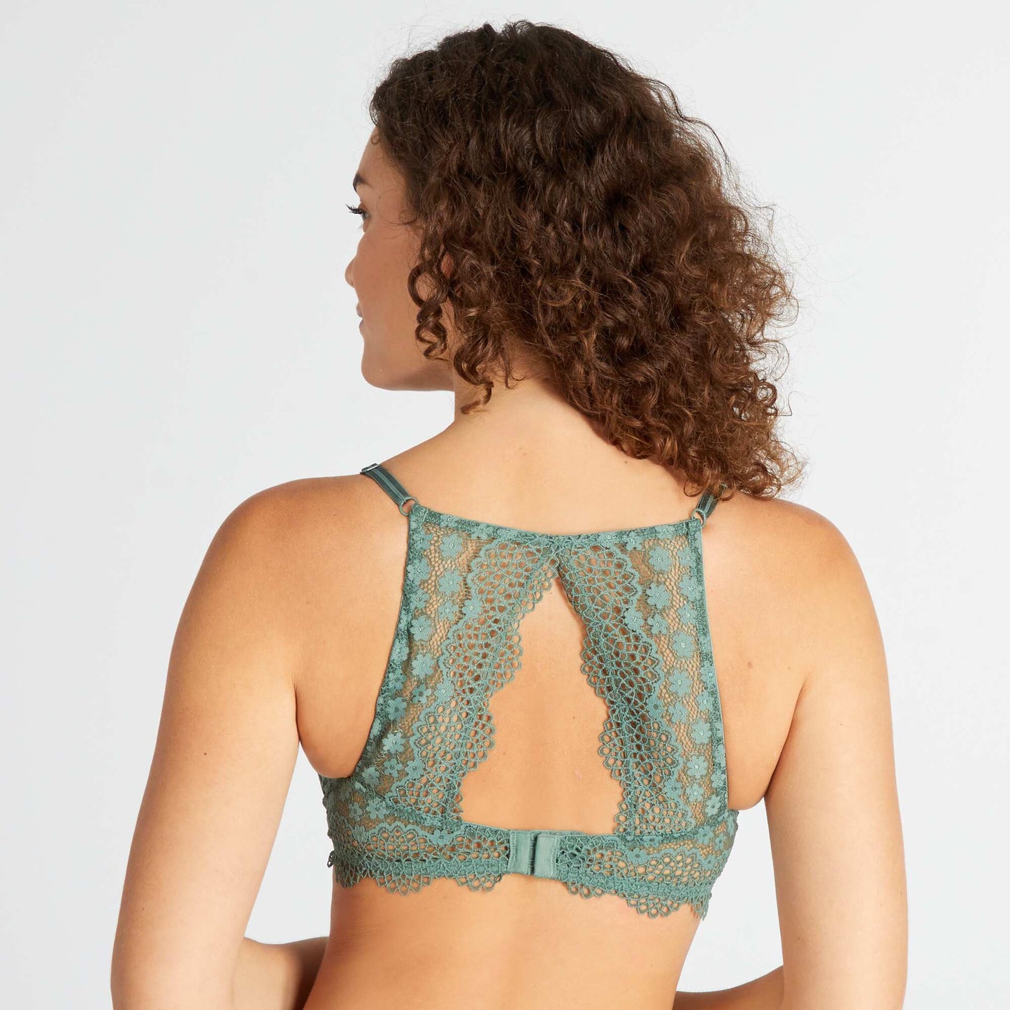 Lace bra with criss-cross back grey green