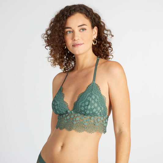 Lace triangle bra grey green