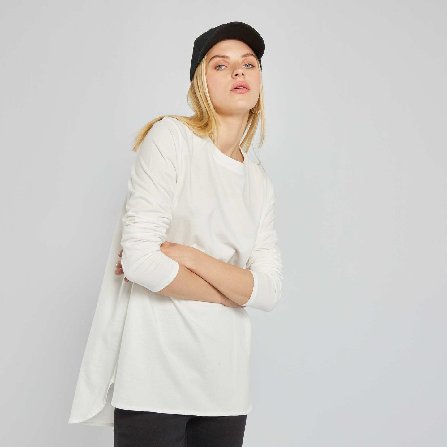 Longline plain jersey T-shirt WHITE