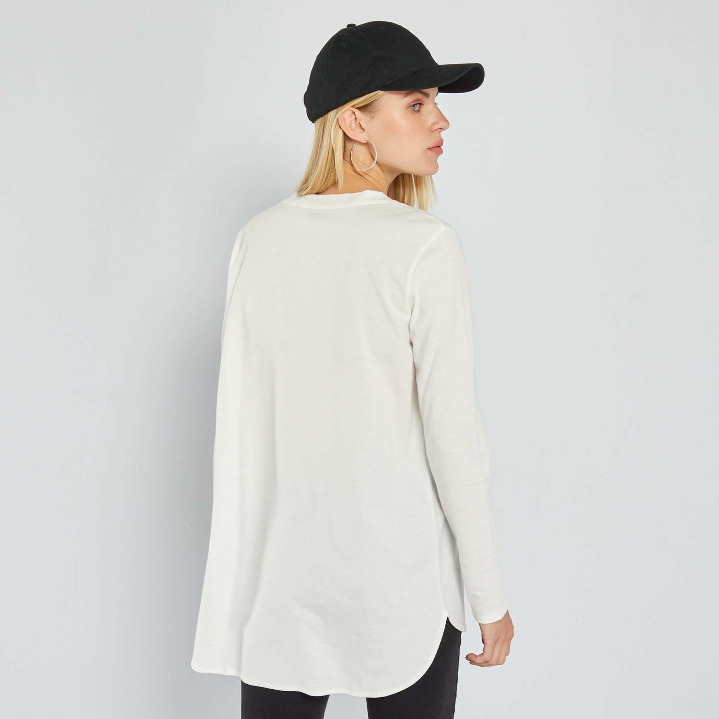 Longline plain jersey T-shirt WHITE