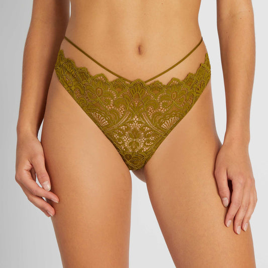 Floral lace tanga briefs GREEN