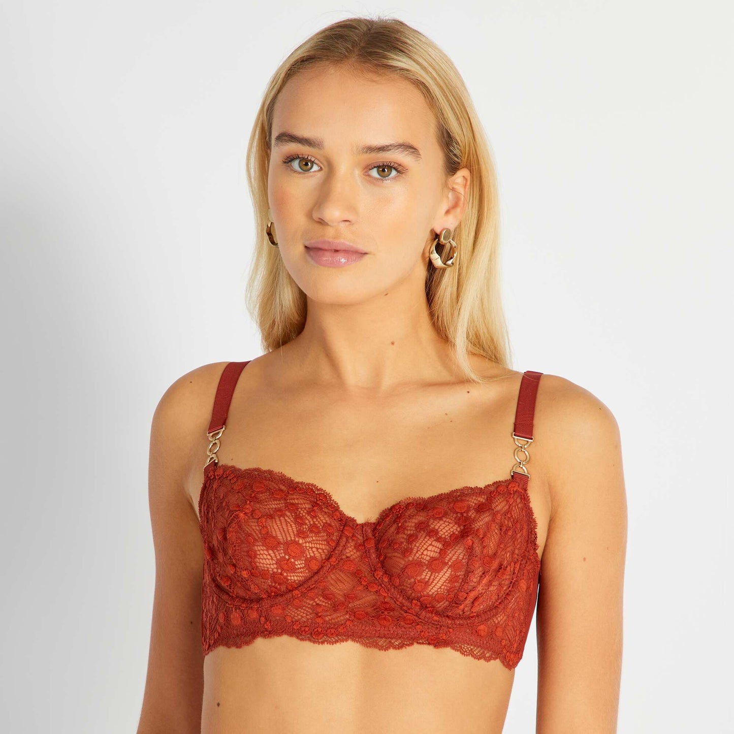 Lace demi-cup bra ORANGE