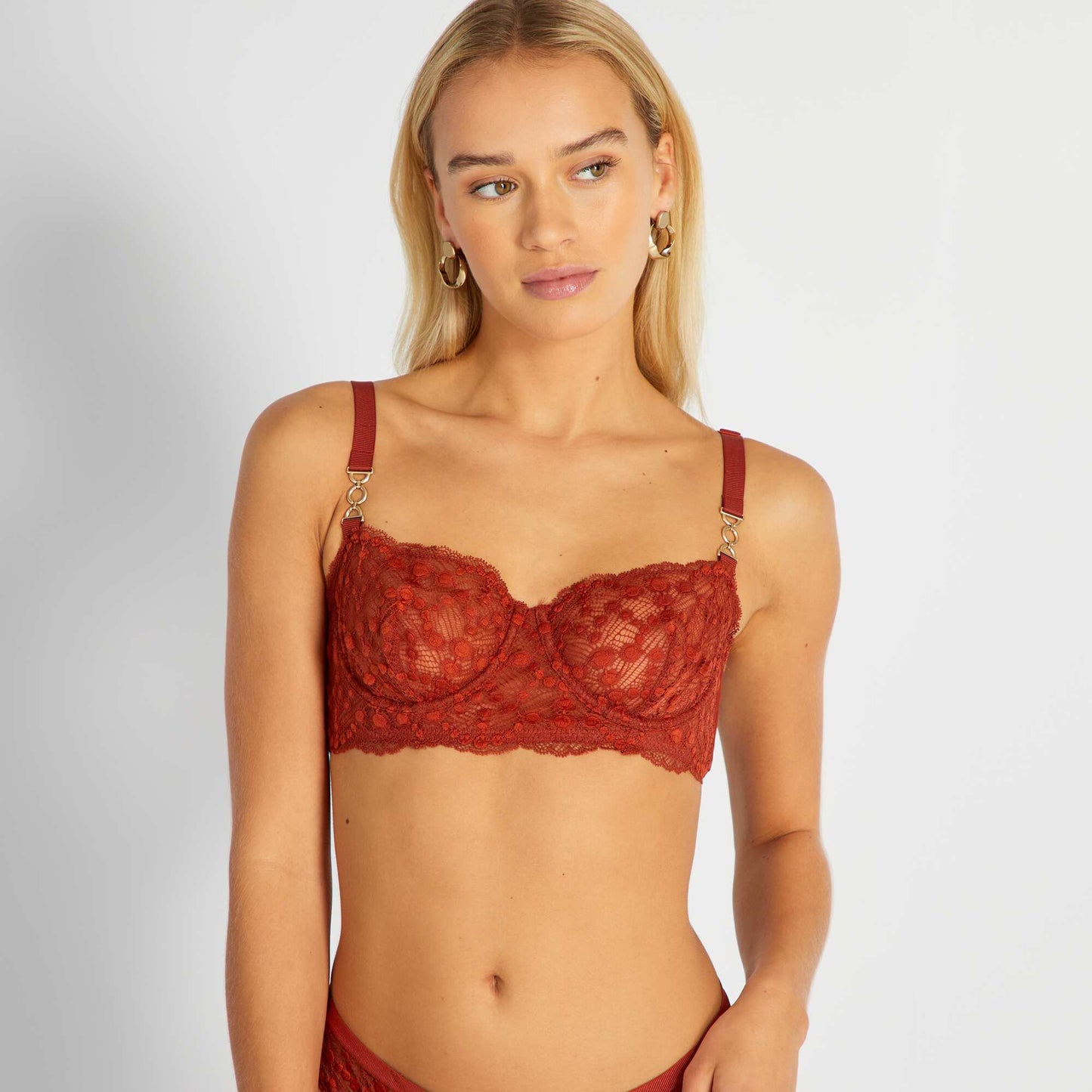 Lace demi-cup bra ORANGE