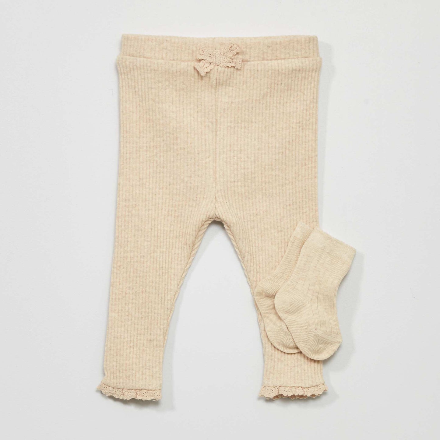 Ribbed knit leggings + socks - Two-piece set L_BEIGE