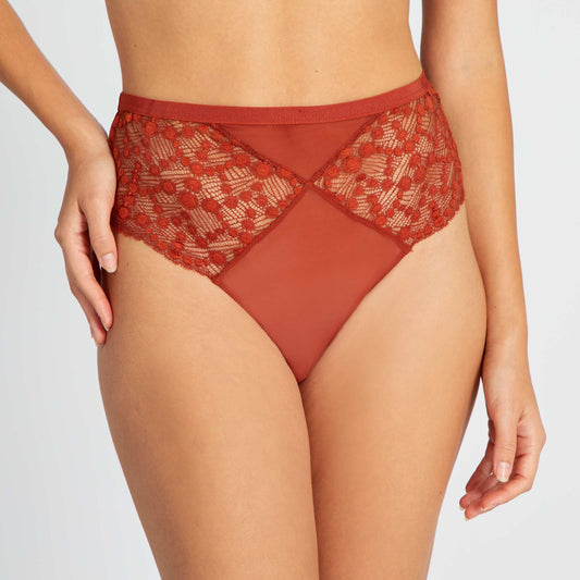 Lace and tulle tanga briefs ORANGE