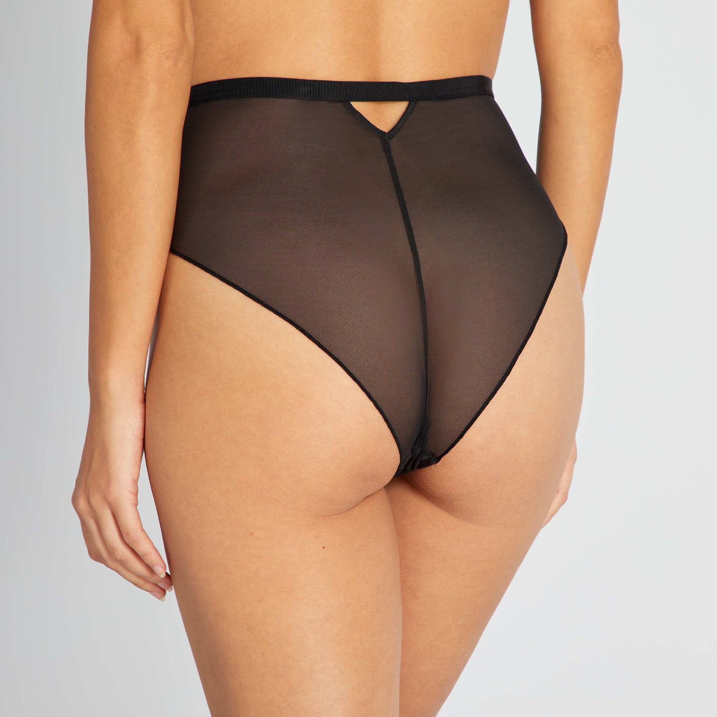 Lace and tulle tanga briefs black