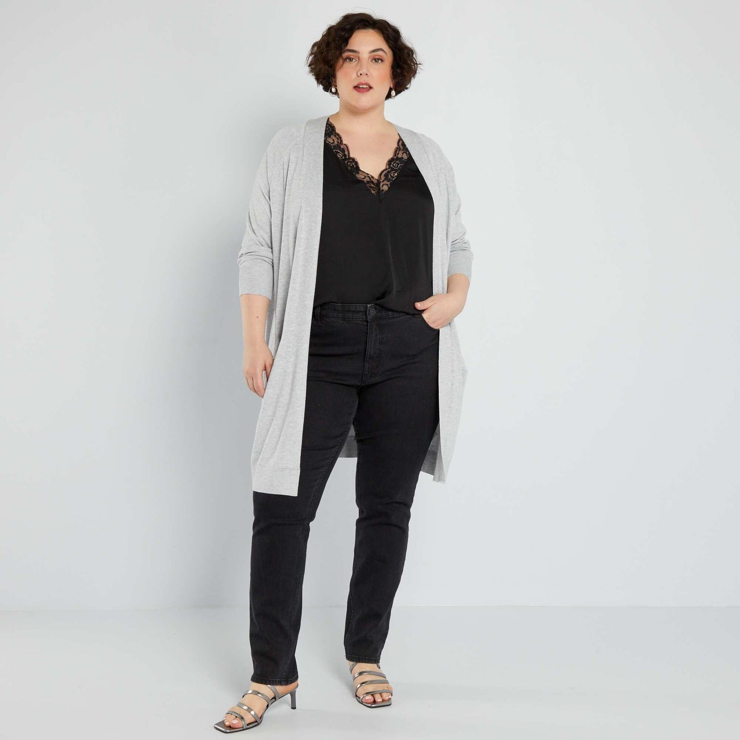 Mid-length knit cardigan GREY