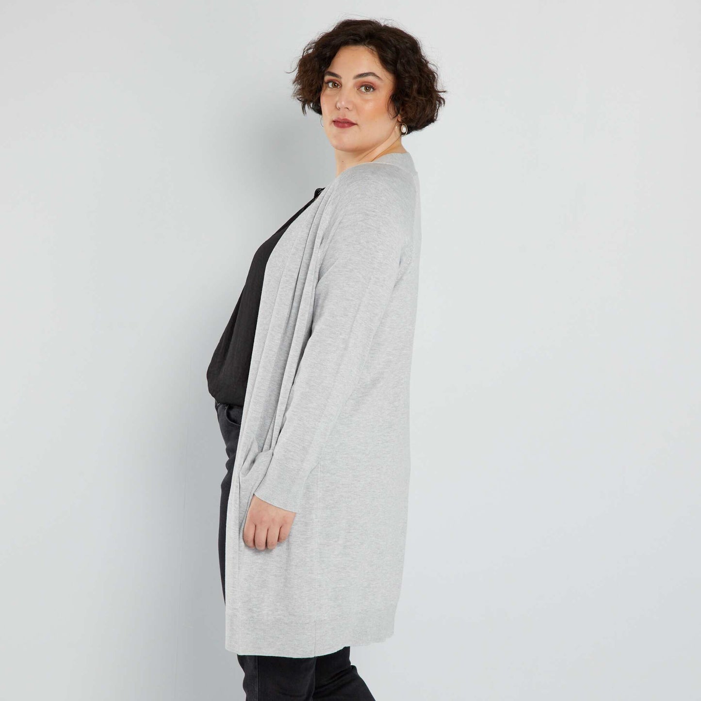 Mid-length knit cardigan GREY