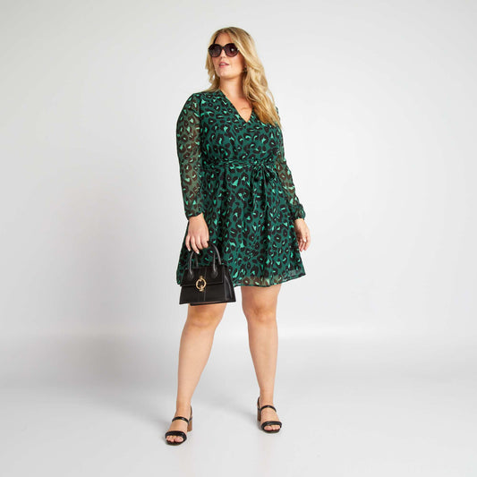 Short V-neck dress GREEN