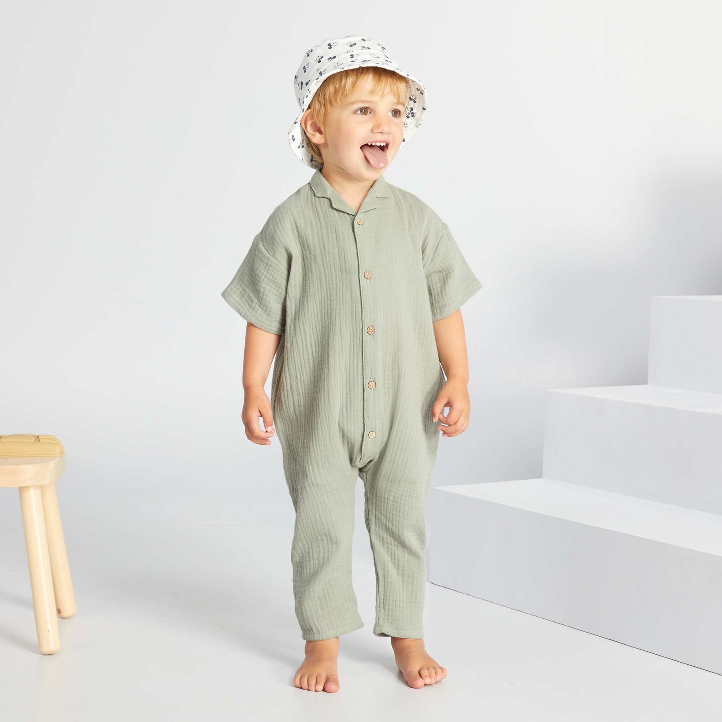 Cotton gauze romper Green