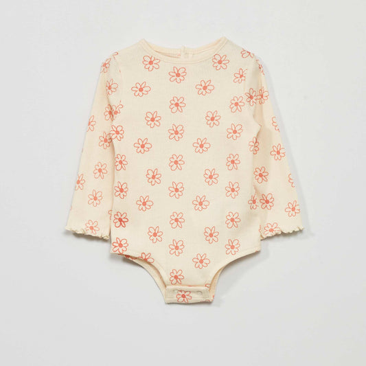 Long-sleeved ribbed bodysuit EGG FLOWER