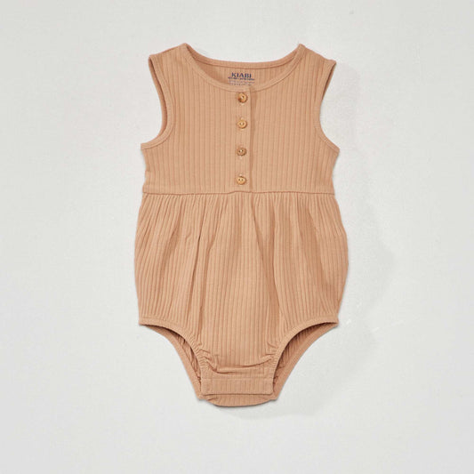 Ribbed knit short romper BEIGE