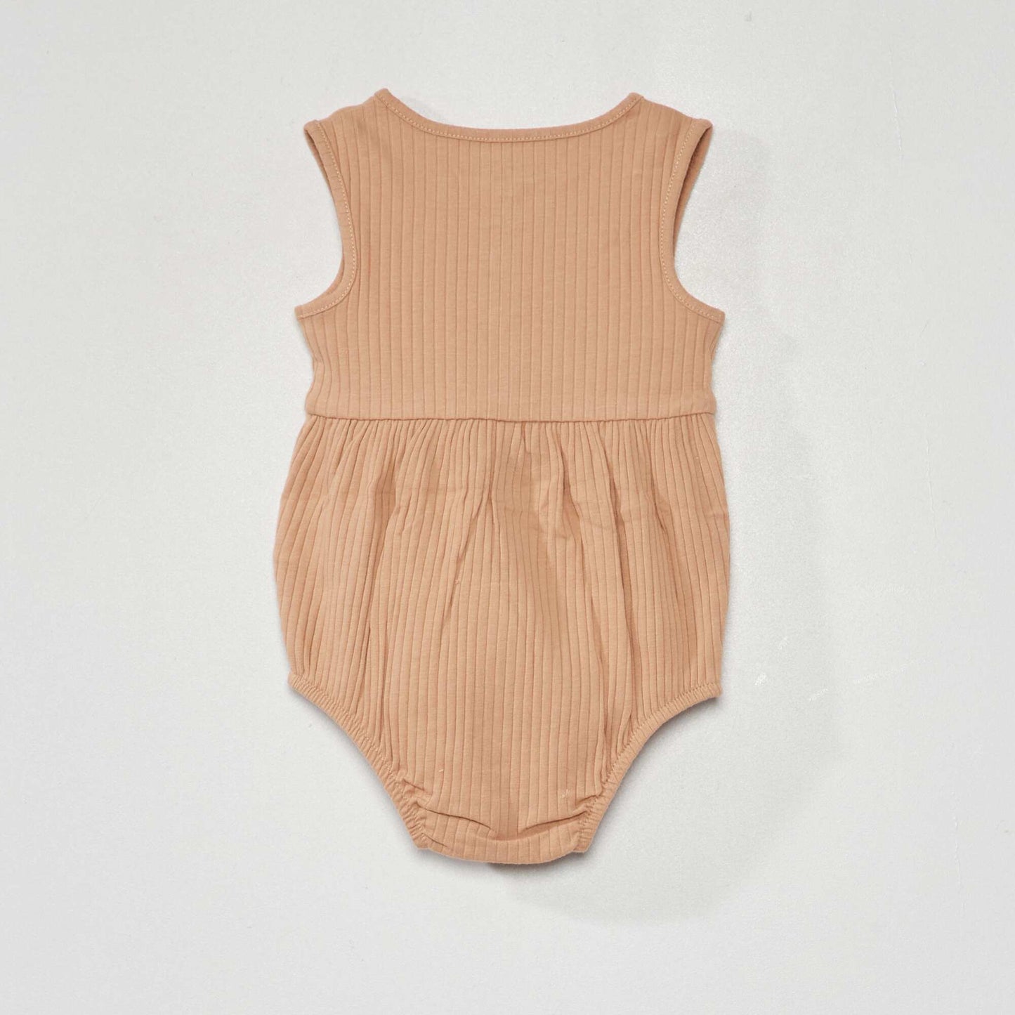 Ribbed knit short romper BEIGE