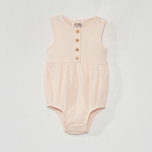 Ribbed knit short romper pink