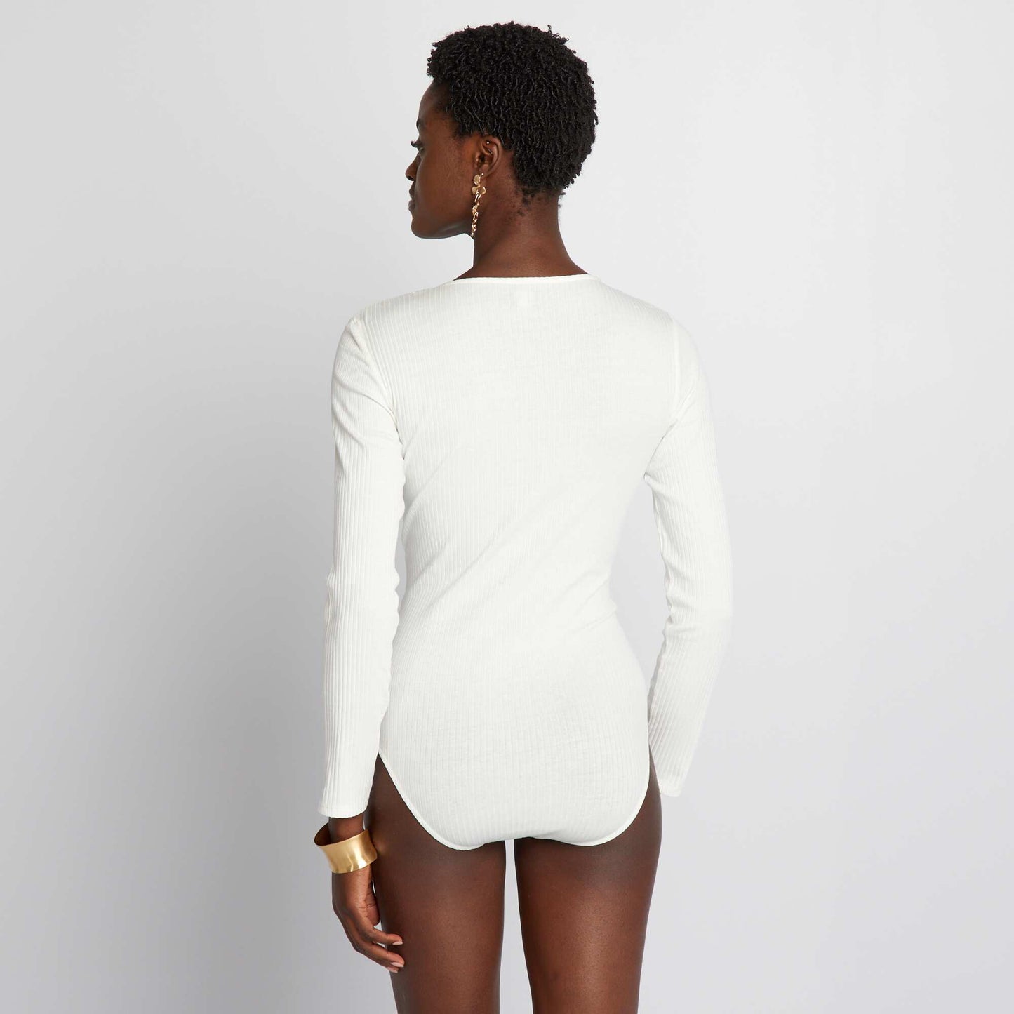 Long-sleeved ribbed bodysuit WHITE