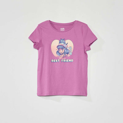 تي شيرت مطبوع باللون الأرجواني