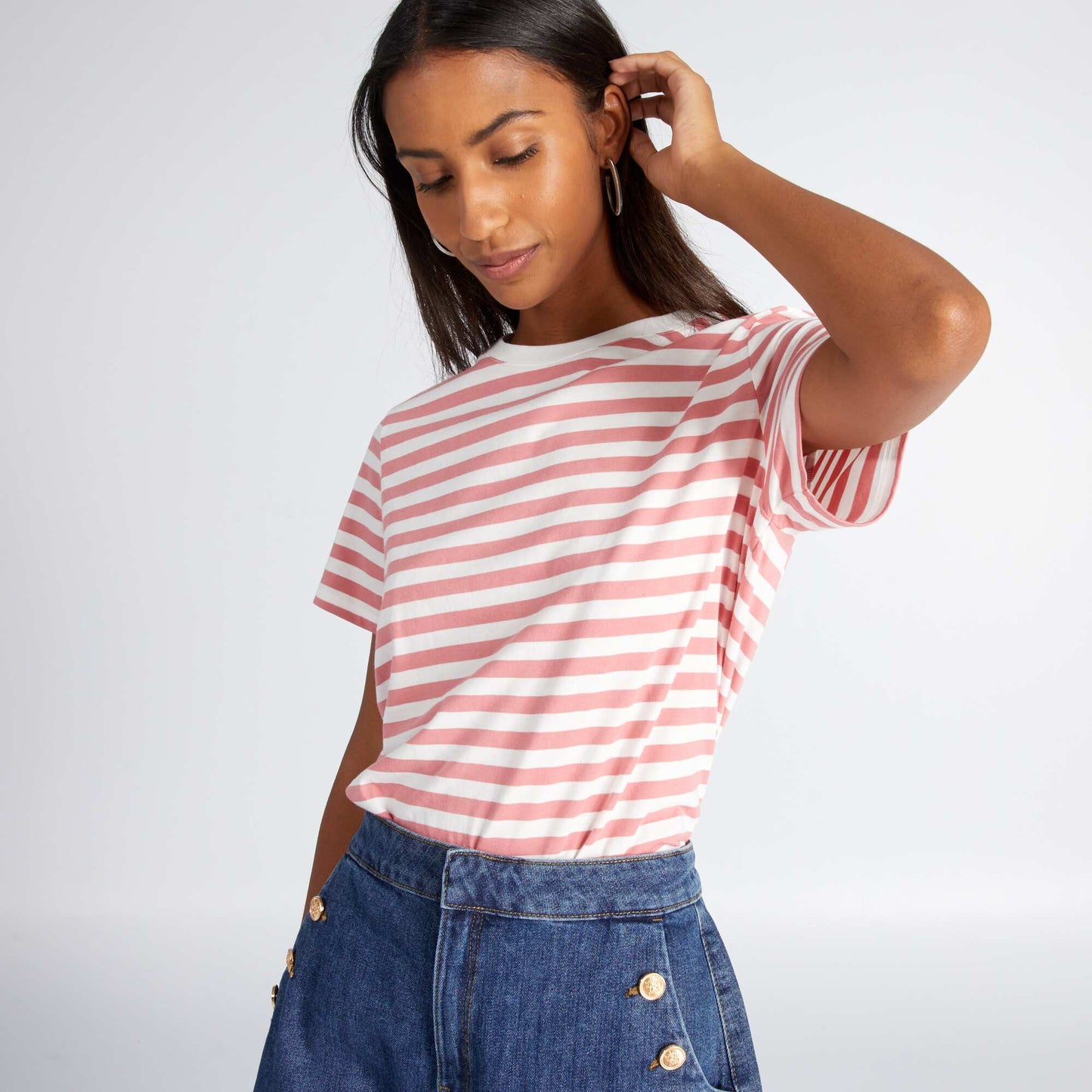 Striped printed T-shirt PINK