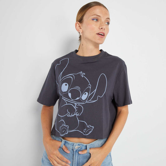 'Disney' 'Stitch' cropped oversized T-shirt DARKGREY