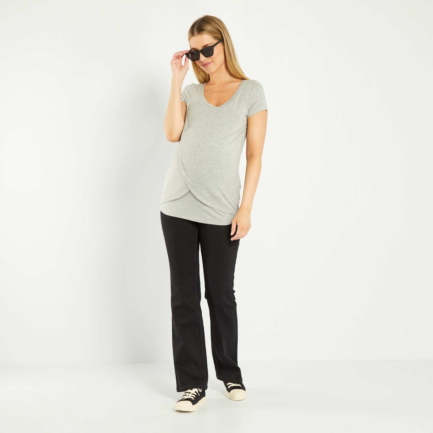 Round-neck nursing T-shirt GREY