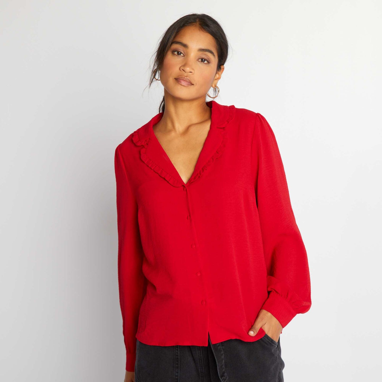 Flowing long-sleeved blouse Red