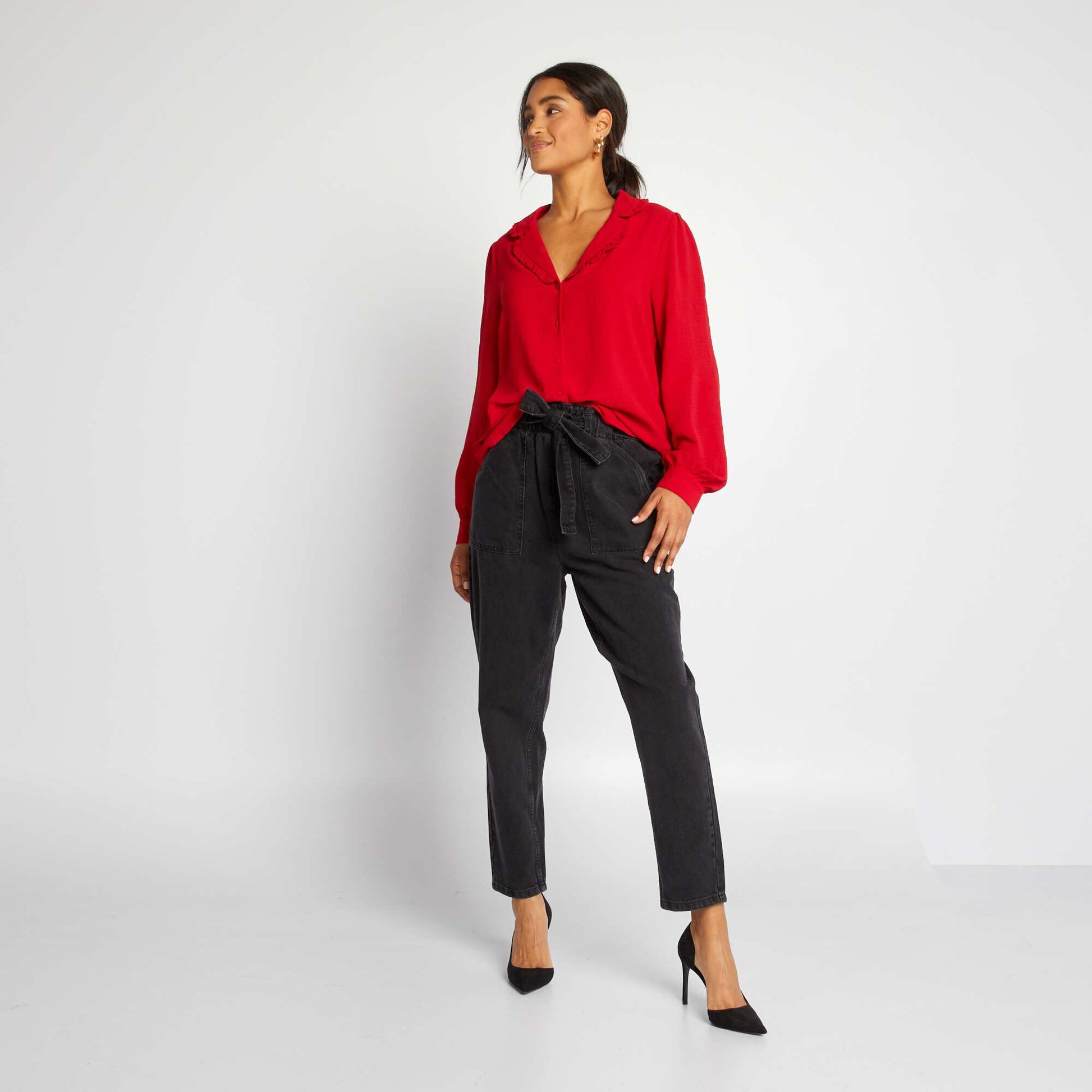 Flowing long-sleeved blouse Red