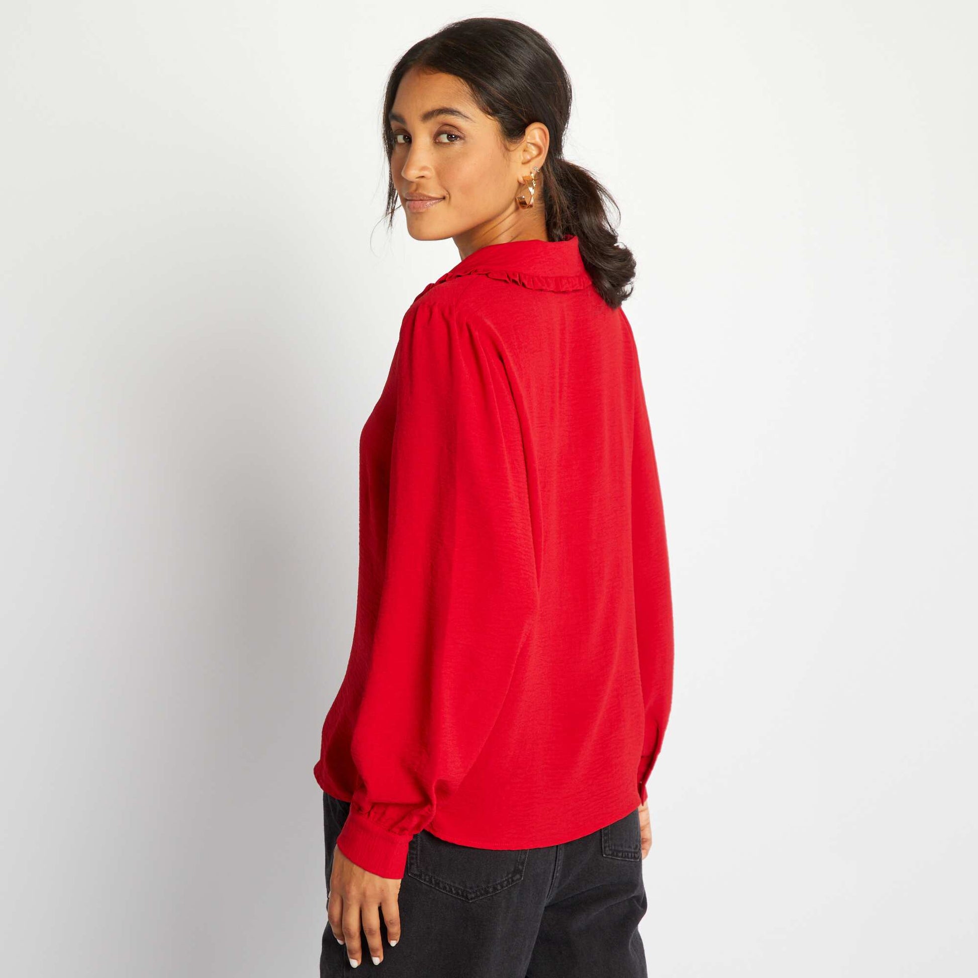 Flowing long-sleeved blouse Red