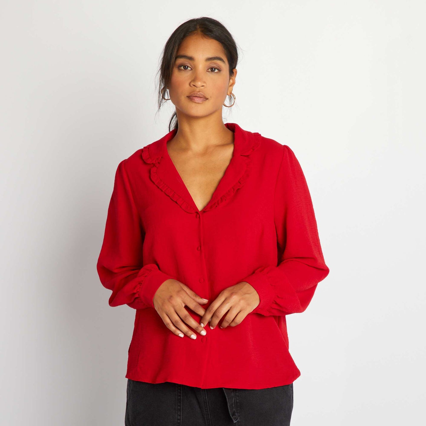 Flowing long-sleeved blouse Red