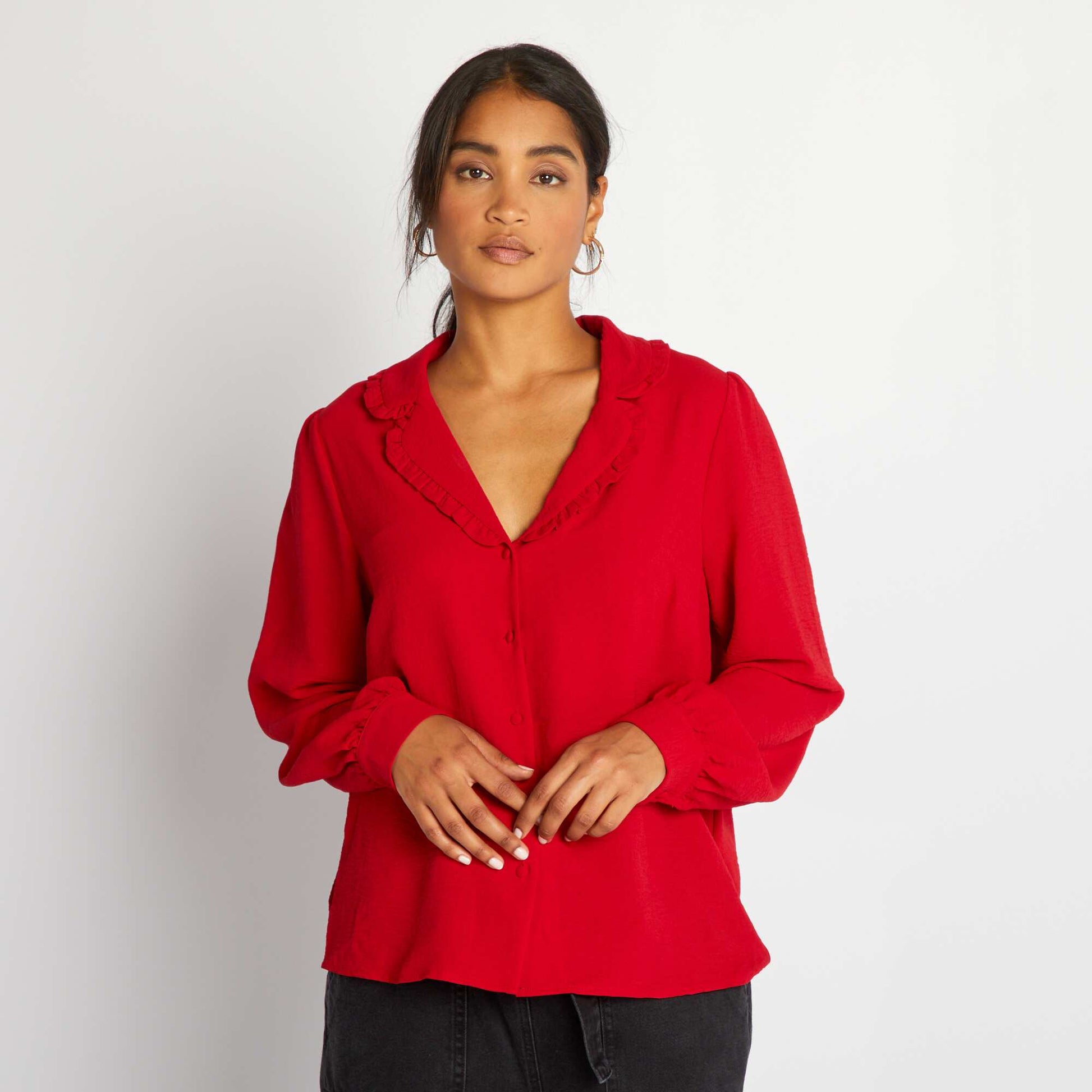 Flowing long-sleeved blouse Red