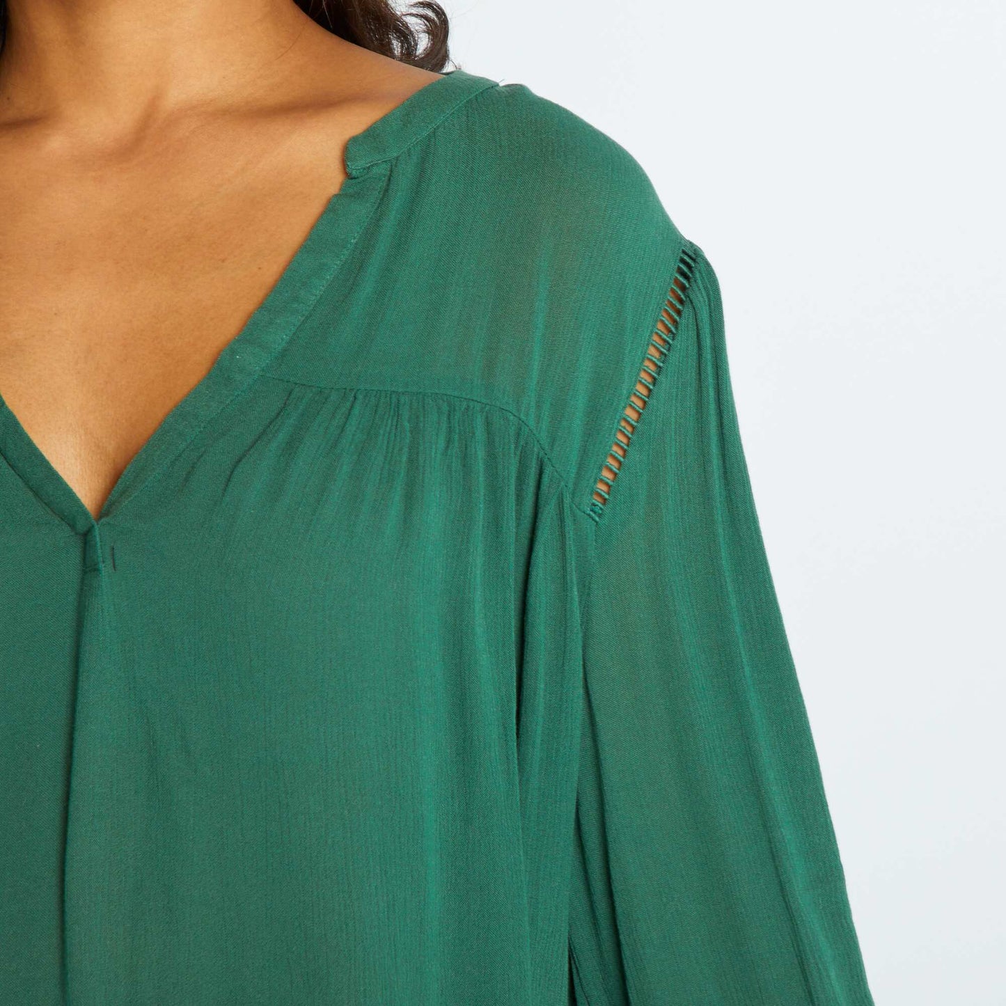 Crêpe knit blouse with openwork trim Green