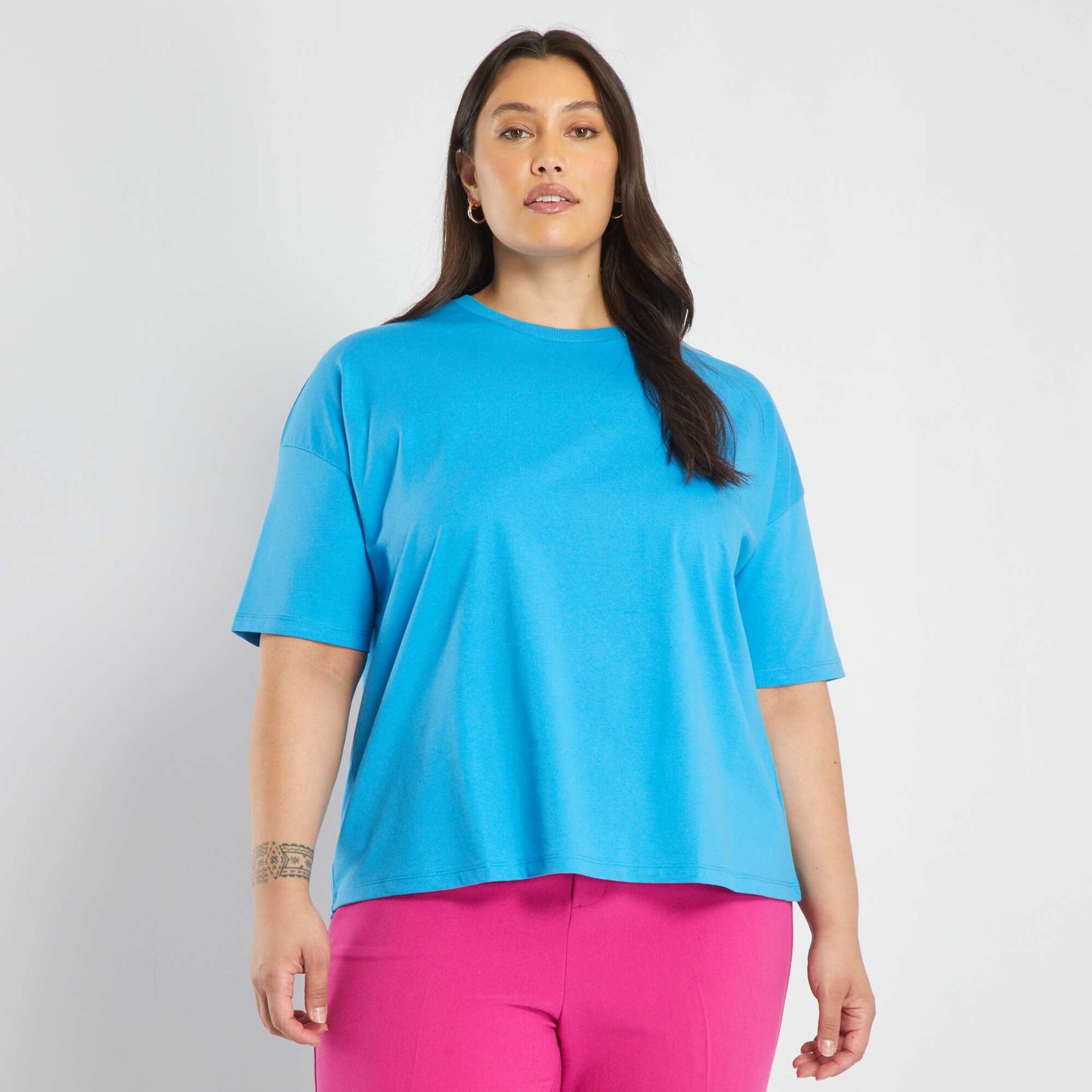 Plain round-neck T-shirt azure blue