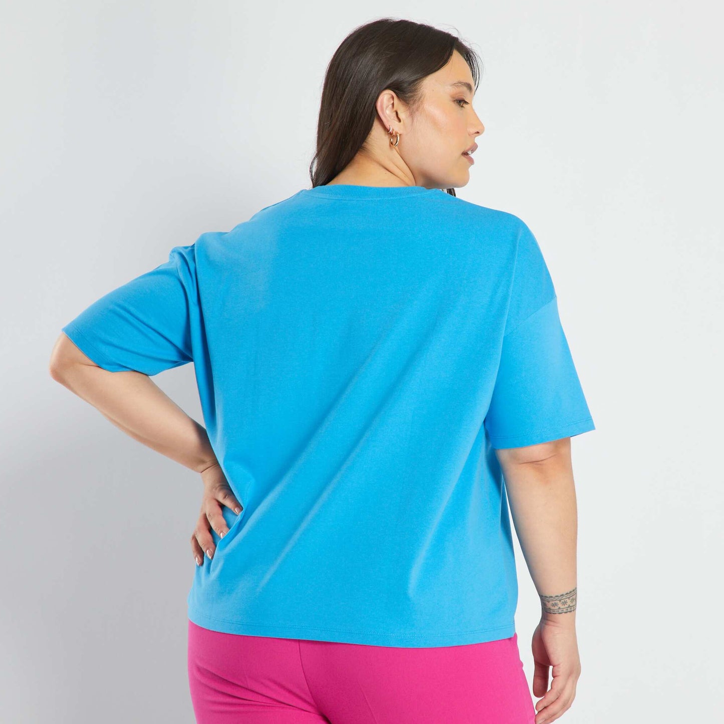 Plain round-neck T-shirt azure blue