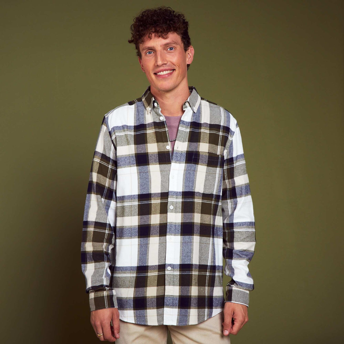 Straight flannel shirt White/green/bleu