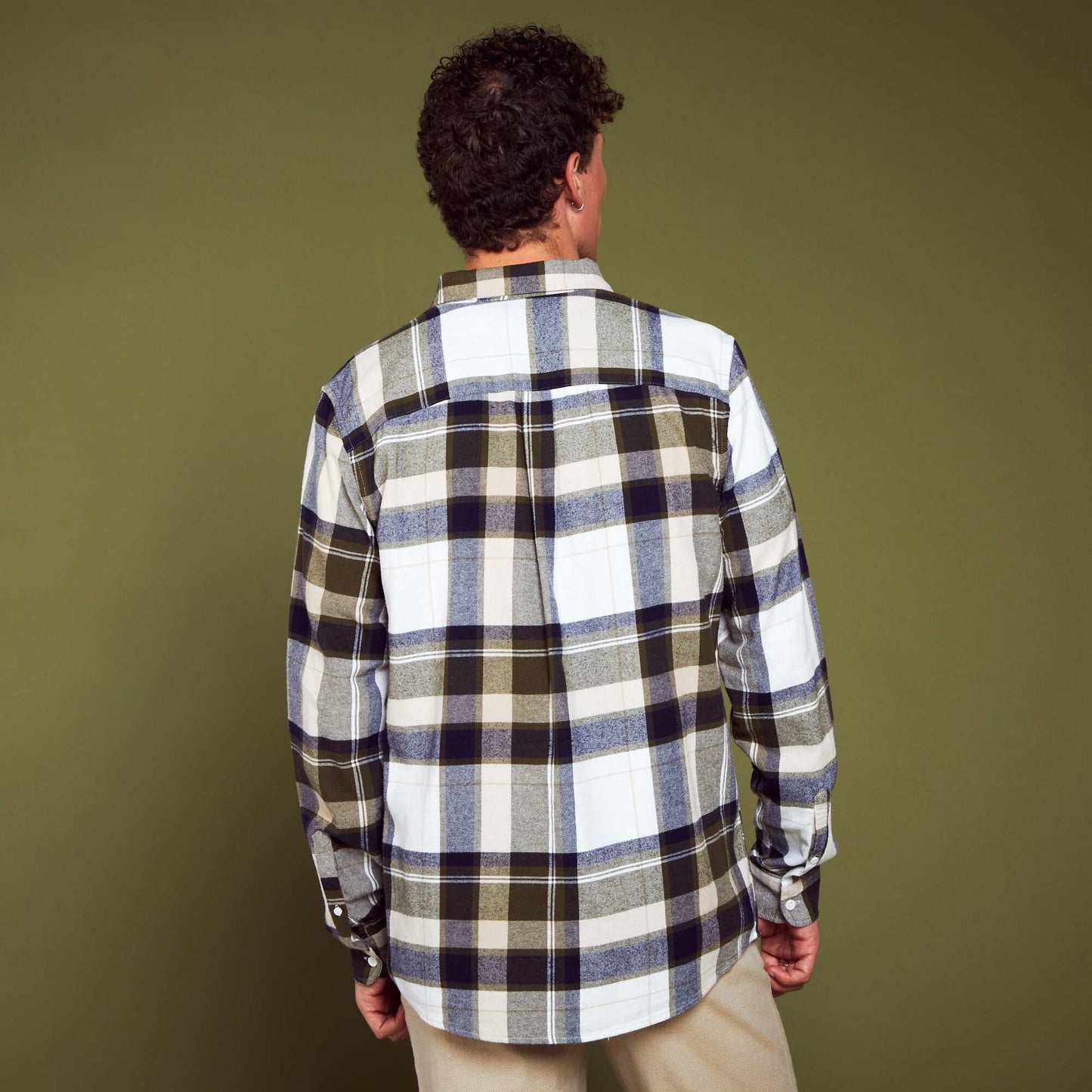 Straight flannel shirt White/green/bleu