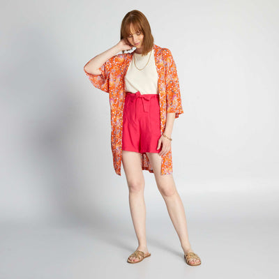Linen top with cutaway arms beige