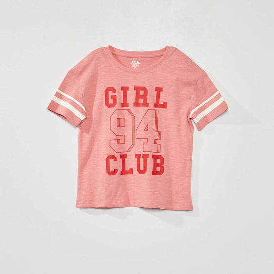 Round-neck campus-style T-shirt PINK