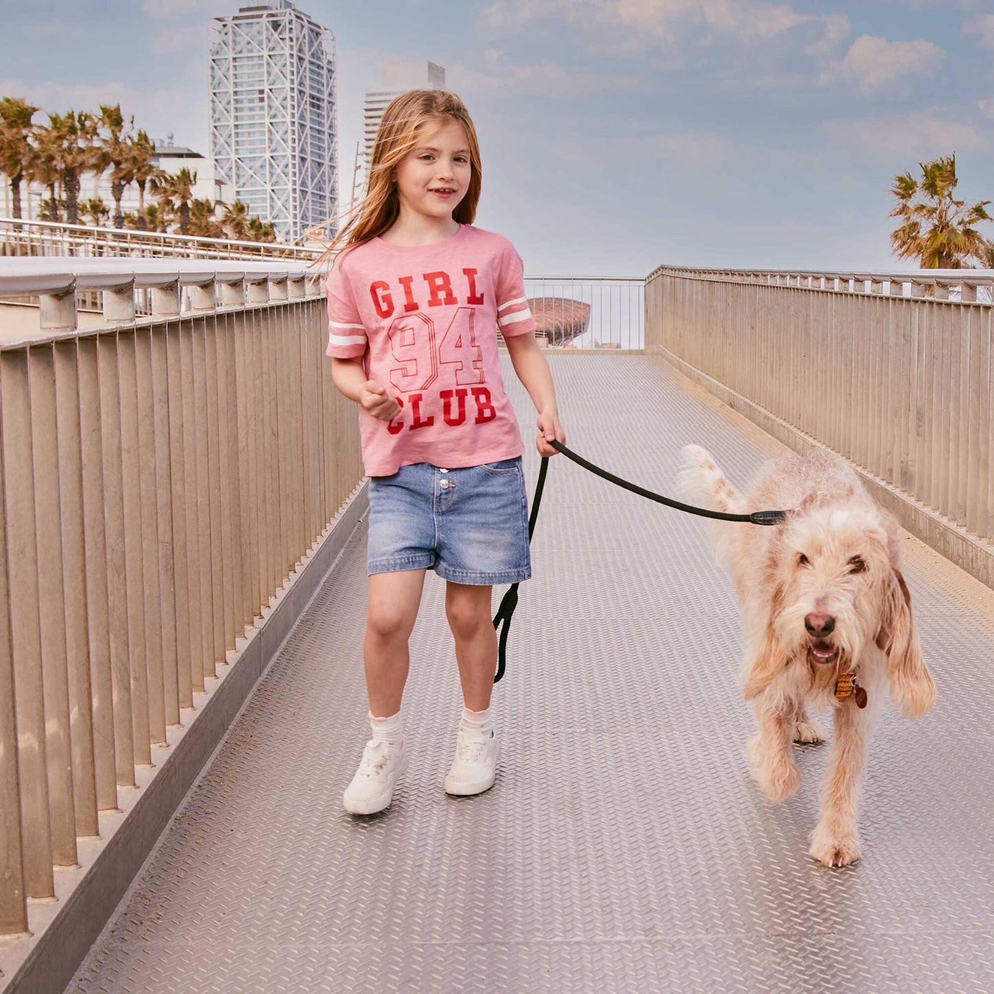 Round-neck campus-style T-shirt PINK