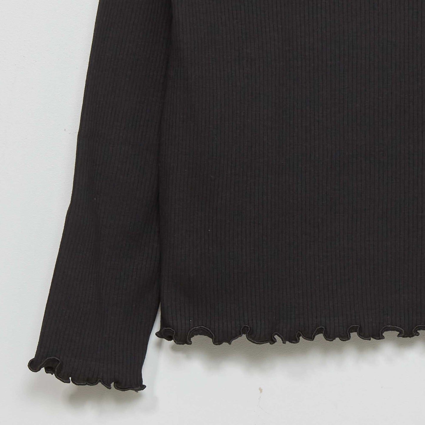 Ribbed knit long-sleeved T-shirt Black