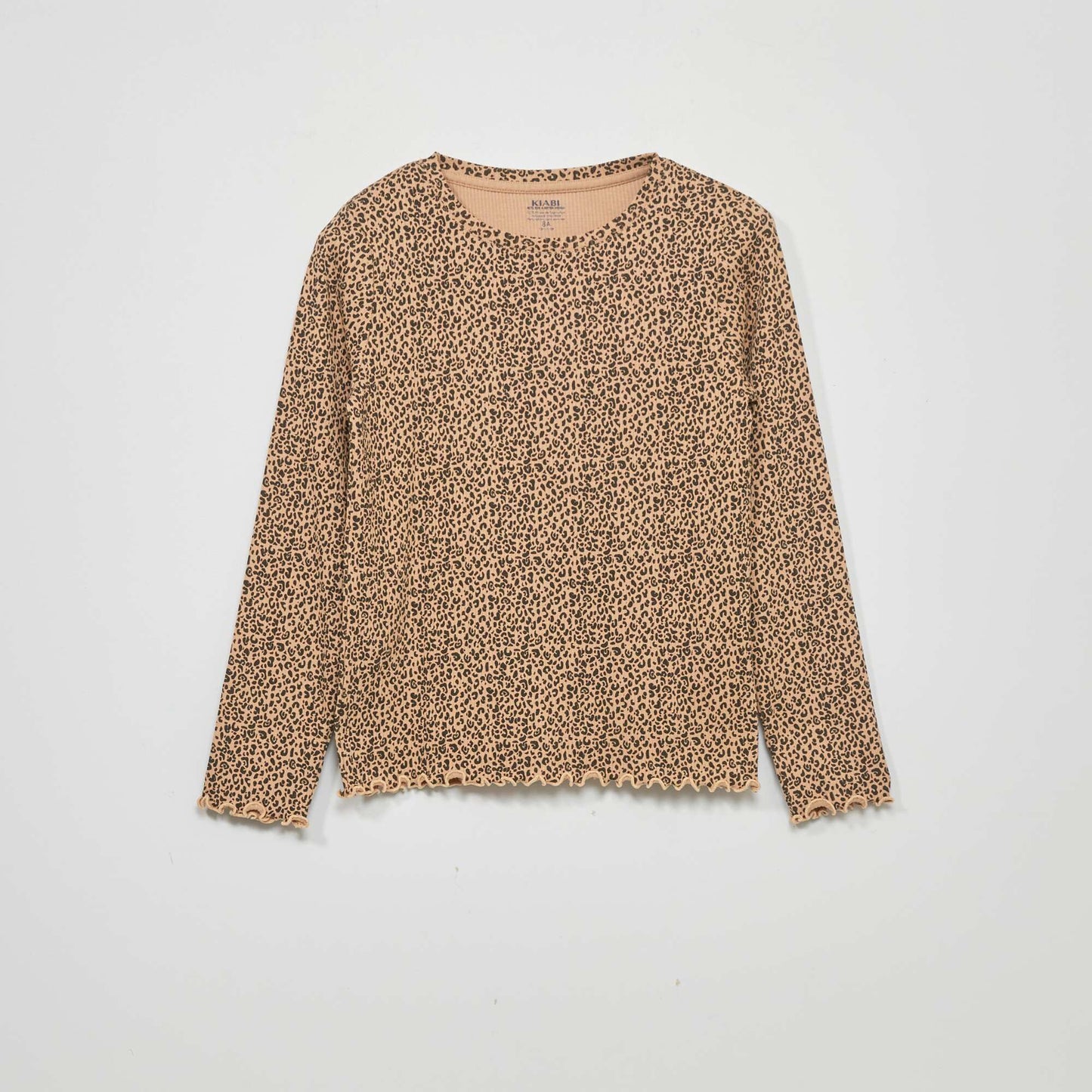 Ribbed knit printed T-shirt BEIGE