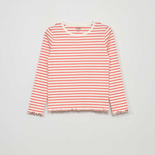 Ribbed knit printed T-shirt PINK