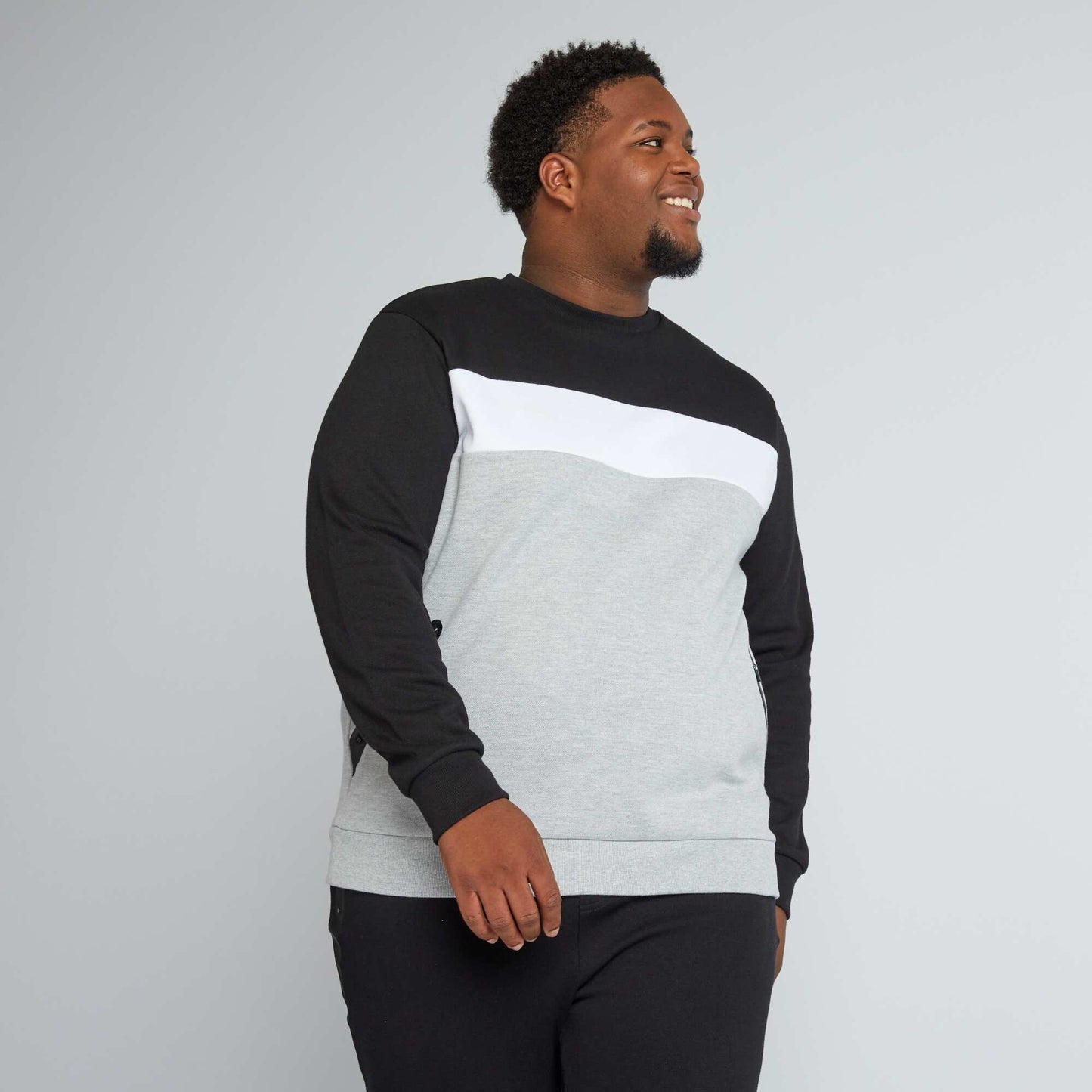 Cotton piqué sweatshirt with pockets Black