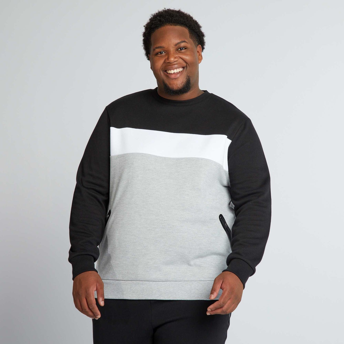 Cotton piqué sweatshirt with pockets Black