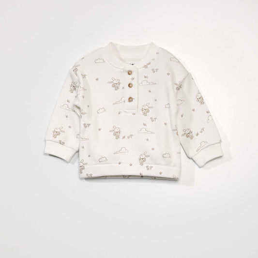 Printed sweatshirt with Henley collar WHITE