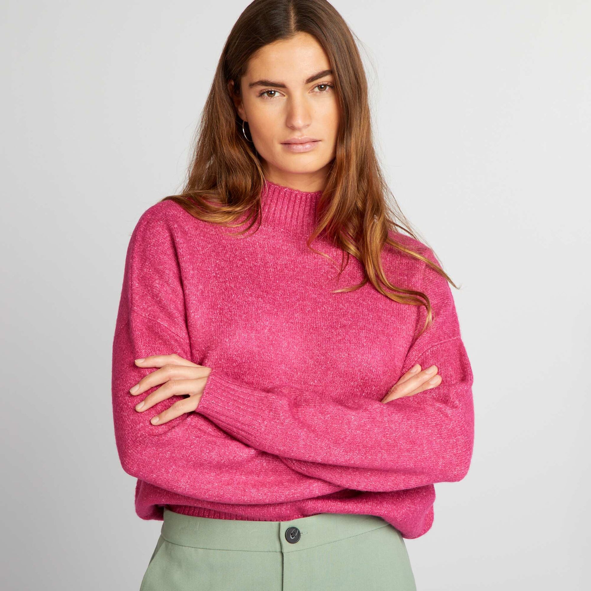 Knit sweater with high neck PINK