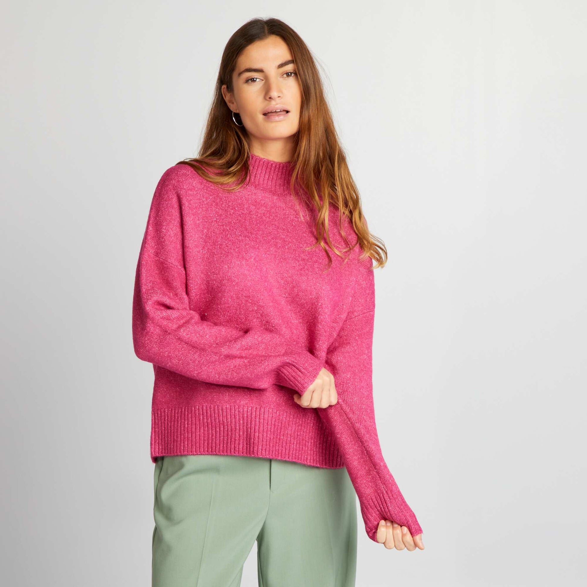 Knit sweater with high neck PINK