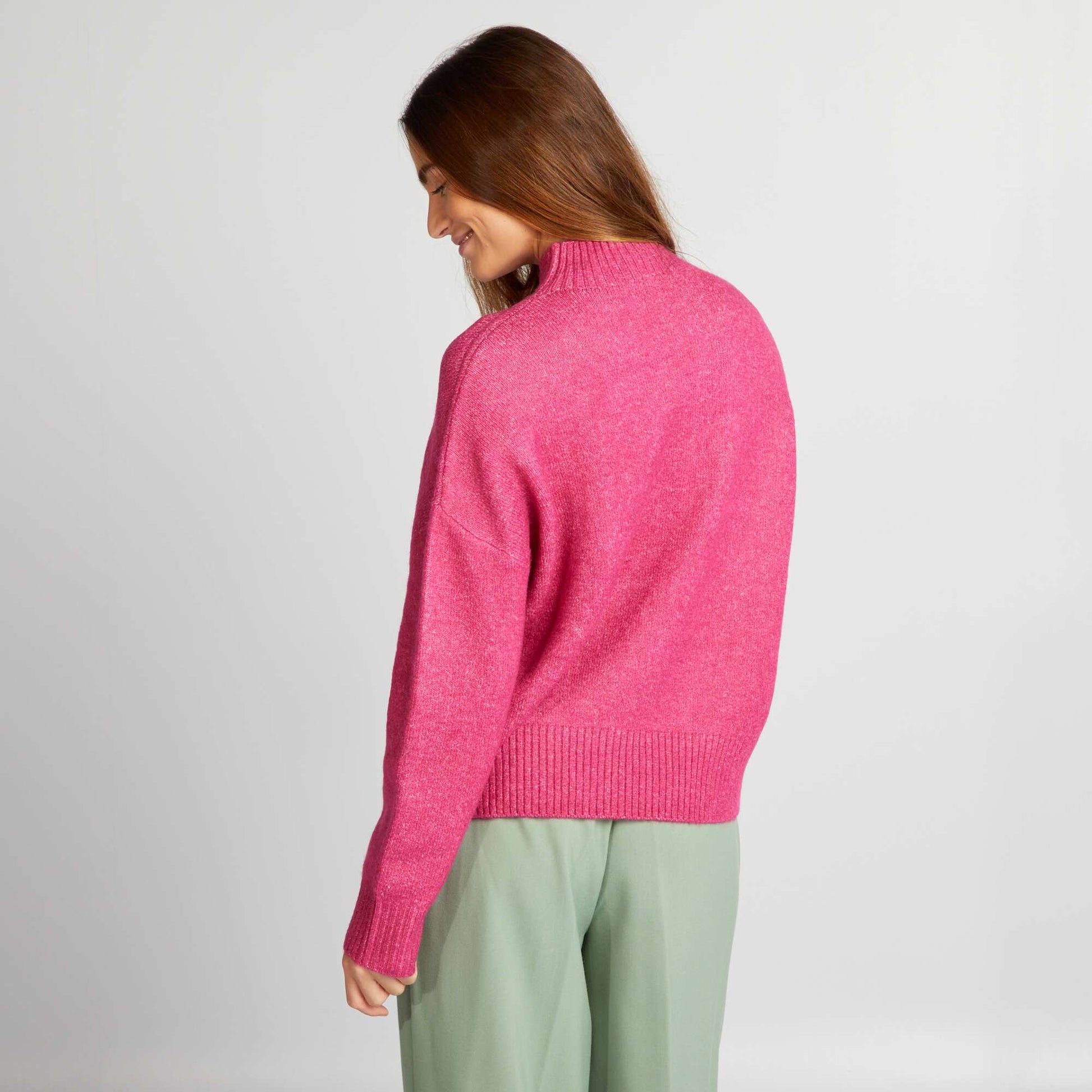 Knit sweater with high neck PINK